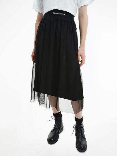Calvin Klein Ruhák HU240421 | Calvin Klein Double Layer Mesh Női Midi Szoknya Fekete